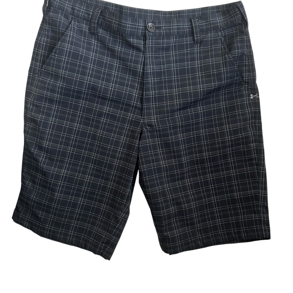 Under Armour Mens Athletic Preppy Shorts 36 Black Plaid Performance Golf Leisure
